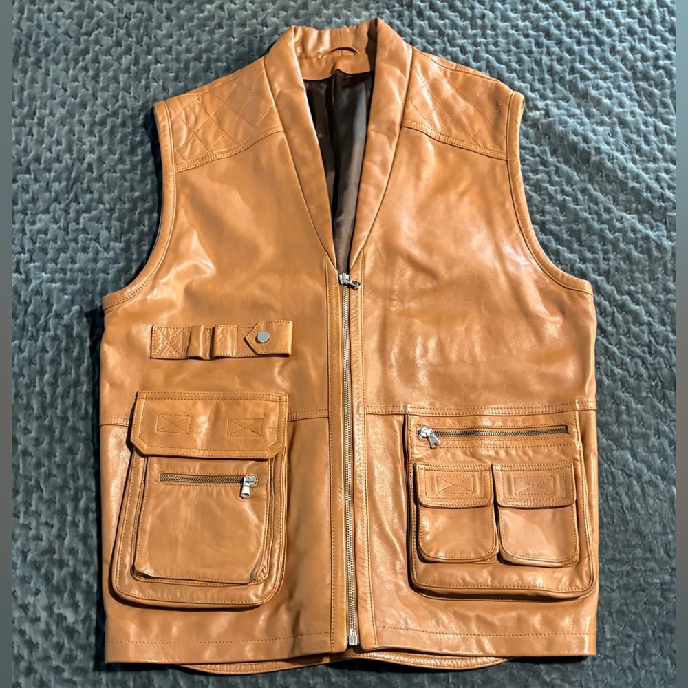 Gorgeous Artisan Vintage Tan Leather Vest with Pockets
